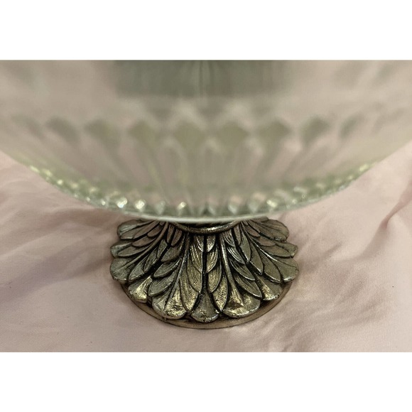 Vintage Pedestal Glass Fruit Bowl with Metal Rim and Base - Picture 4 of 5